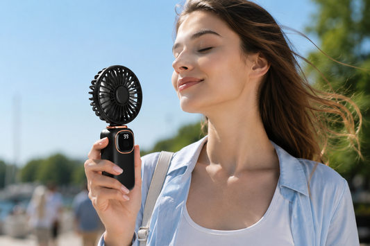 Portable Misting Fan UK – Rechargeable Handheld Cooling Fan with Water Spray | Snug&Styles