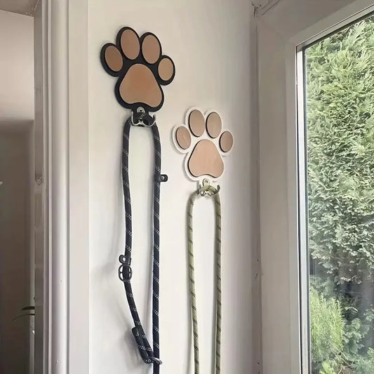 Wooden Paw Print Dog Leash Holder Wall Hook – Rustic Pet Collar & Coat Organizer | UK Pet Home Decor