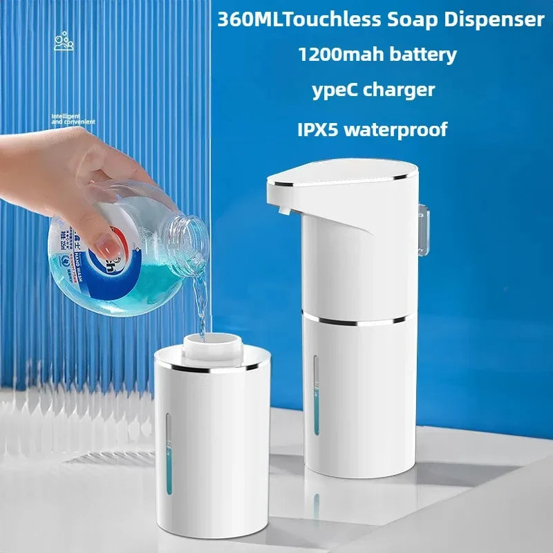 Automatic Touchless Soap Dispenser – USB Type-C Rechargeable Wall Mounted Sensor Foam Soap Dispenser for Bathroom & Kitchen