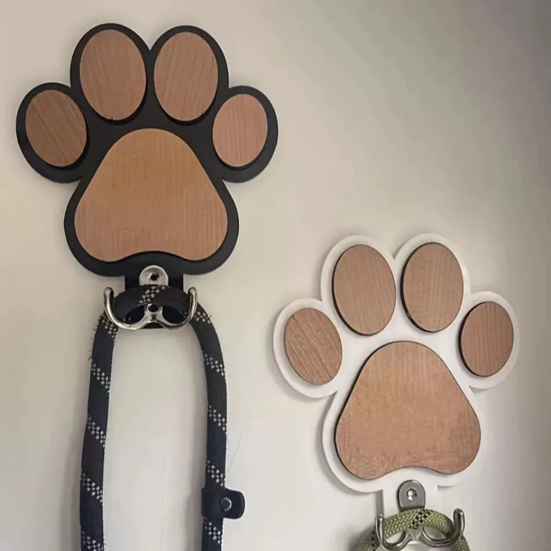Wooden Paw Print Dog Leash Holder Wall Hook – Rustic Pet Collar & Coat Organizer | UK Pet Home Decor