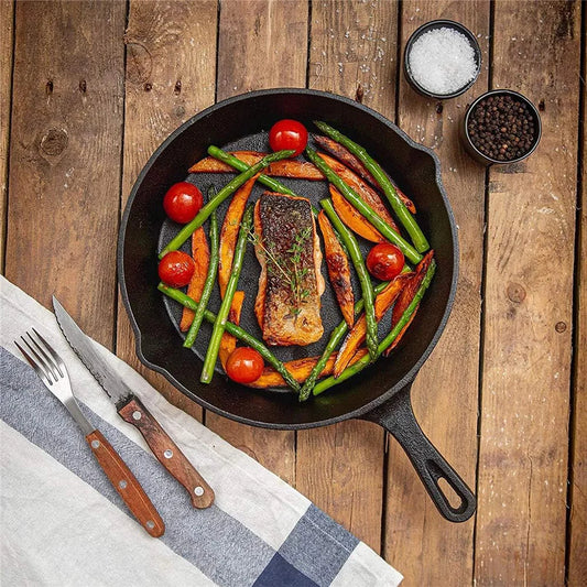 3PCS Cast Iron Frying Pan Set – Heavy Duty Uncoated Black Skillets for Frying, Cooking & Omelette | UK Stock