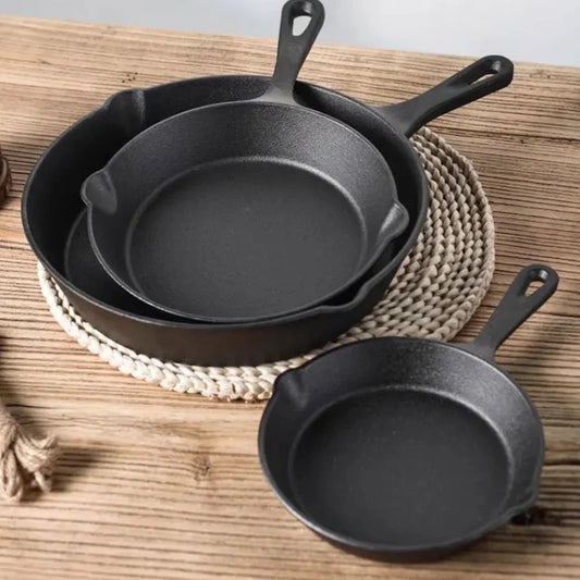 3PCS Cast Iron Frying Pan Set – Heavy Duty Uncoated Black Skillets for Frying, Cooking & Omelette | UK Stock