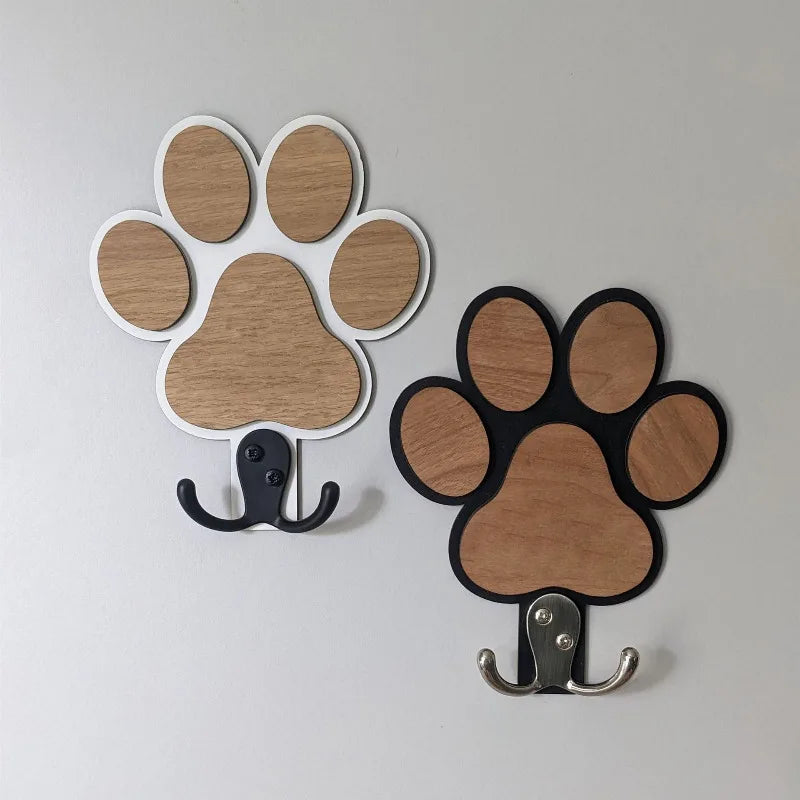 Wooden Paw Print Dog Leash Holder Wall Hook – Rustic Pet Collar & Coat Organizer | UK Pet Home Decor