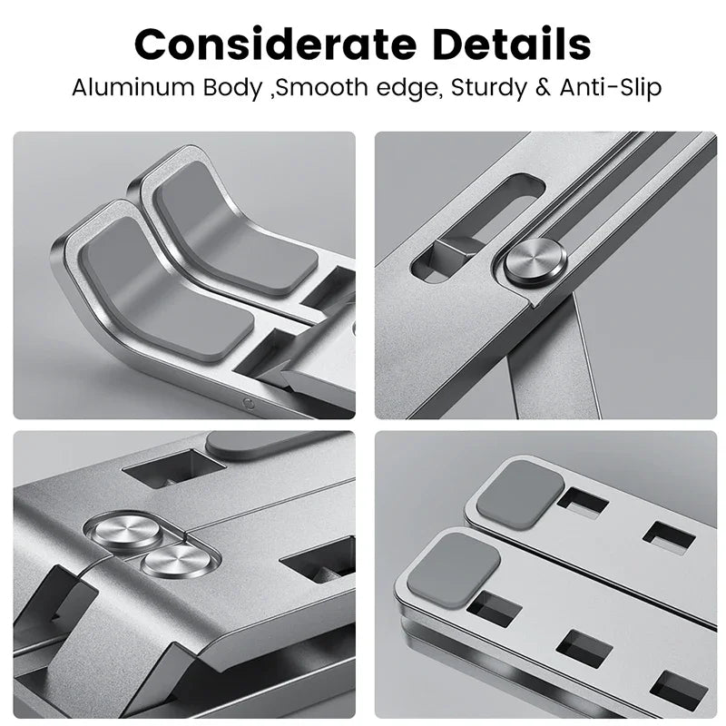 Adjustable Aluminum Laptop Stand – Foldable Portable Notebook Holder with Non-Slip Base | UK Desk Setup