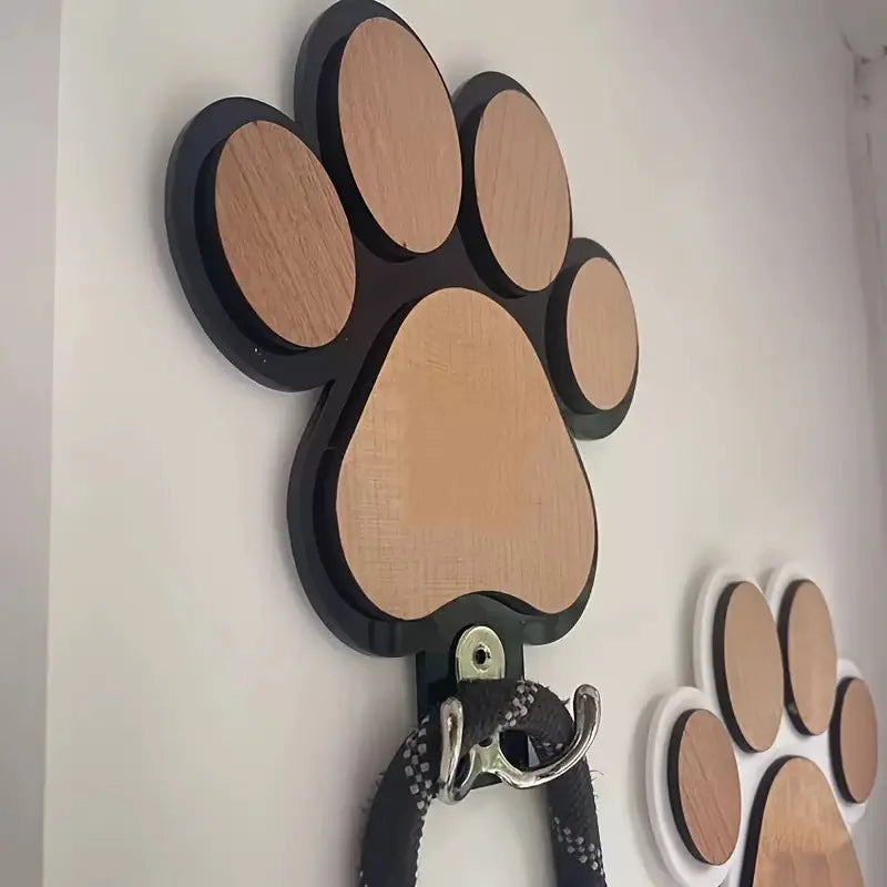 Wooden Paw Print Dog Leash Holder Wall Hook – Rustic Pet Collar & Coat Organizer | UK Pet Home Decor