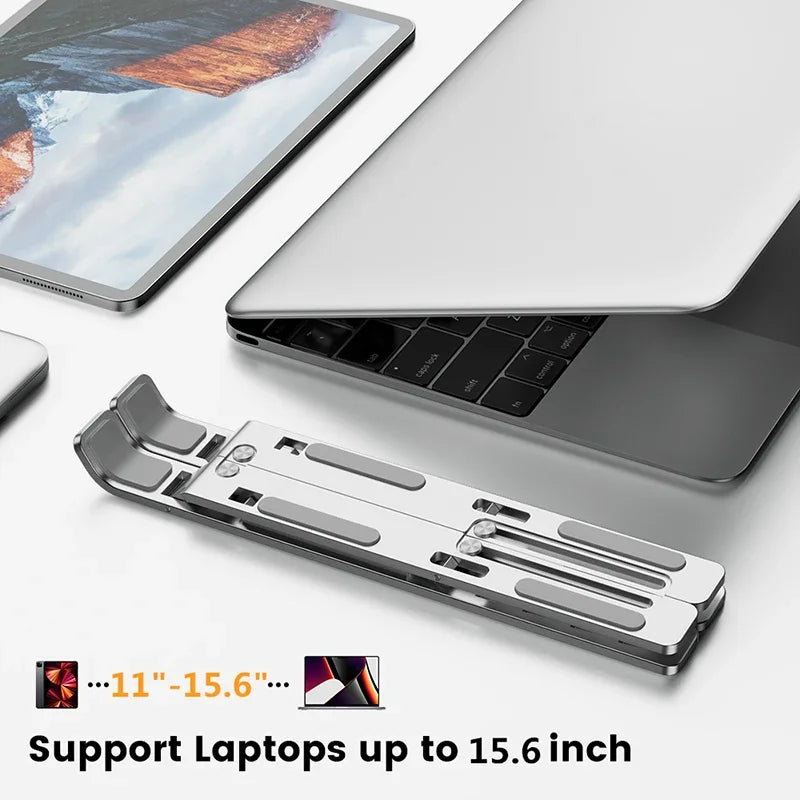 Adjustable Aluminum Laptop Stand – Foldable Portable Notebook Holder with Non-Slip Base | UK Desk Setup
