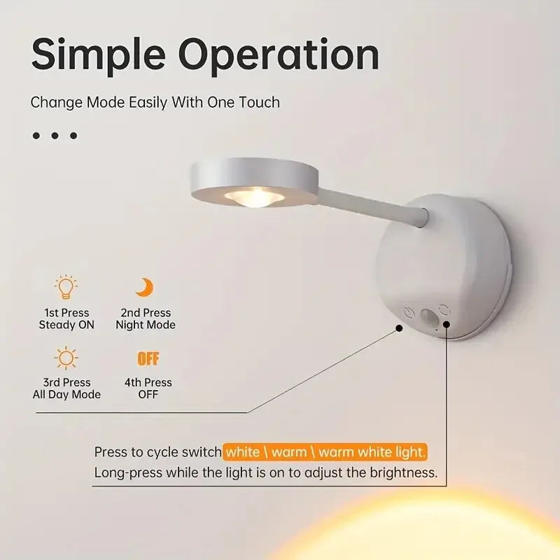 USB Rechargeable Motion Sensor Wall Light – Dimmable LED Picture & Cabinet Light with 3 Color Modes