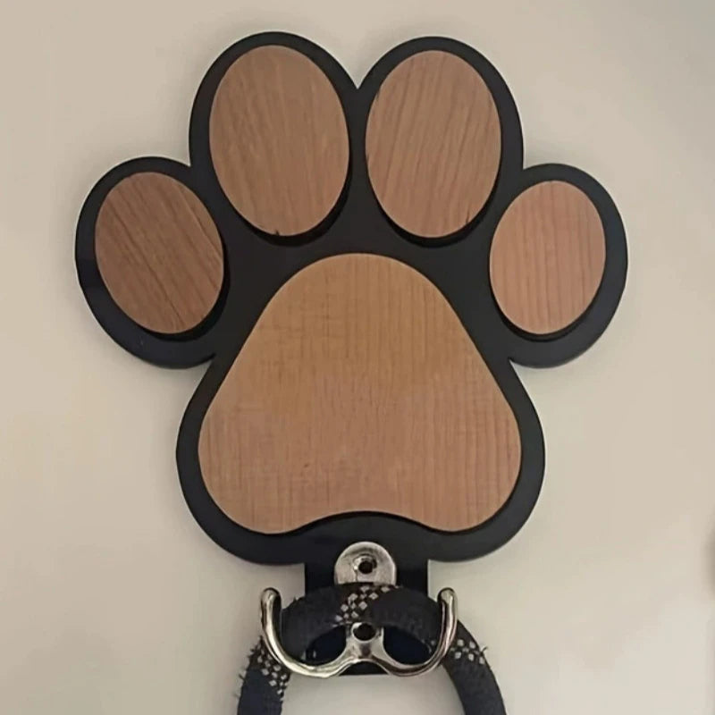 Wooden Paw Print Dog Leash Holder Wall Hook – Rustic Pet Collar & Coat Organizer | UK Pet Home Decor