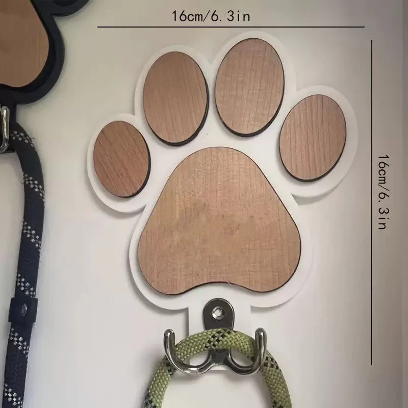 Wooden Paw Print Dog Leash Holder Wall Hook – Rustic Pet Collar & Coat Organizer | UK Pet Home Decor