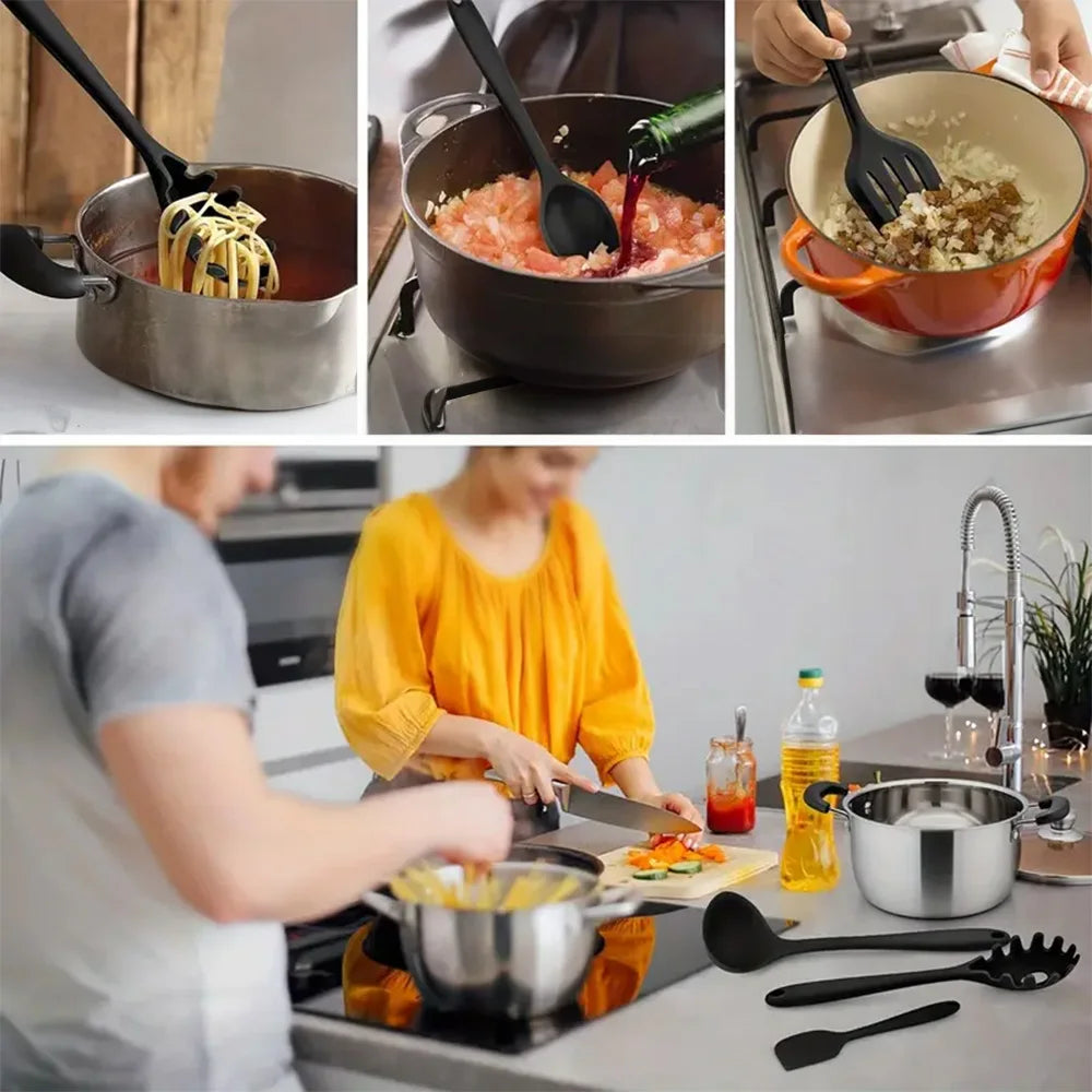 44PCS Silicone Kitchen Utensil Set with Wooden Handles – Non Stick Heat Resistant Cooking Tools | UK Stock